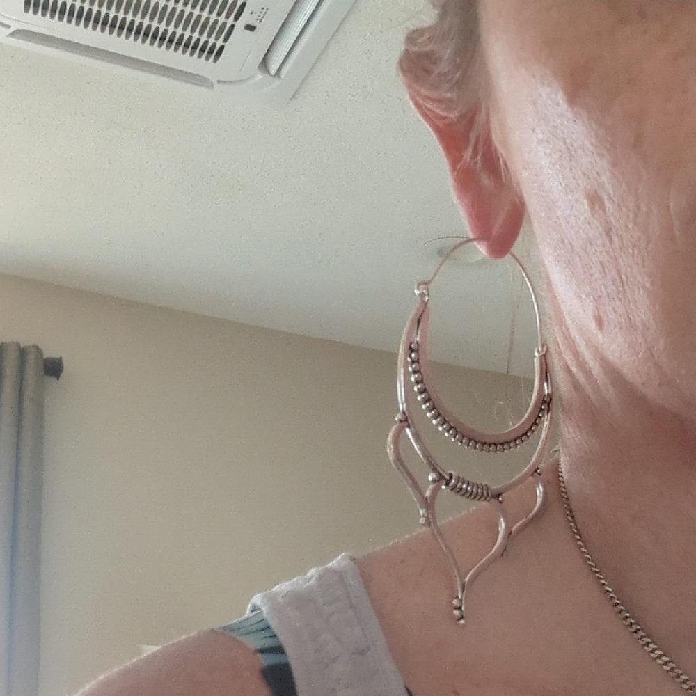 Elegant Silver Hoop Earrings - Picture 3 of 4